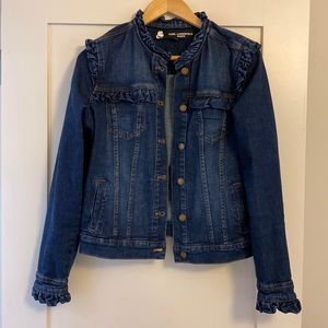Karl Lagerfeld Dark Blue Ruffle Denim Jacket